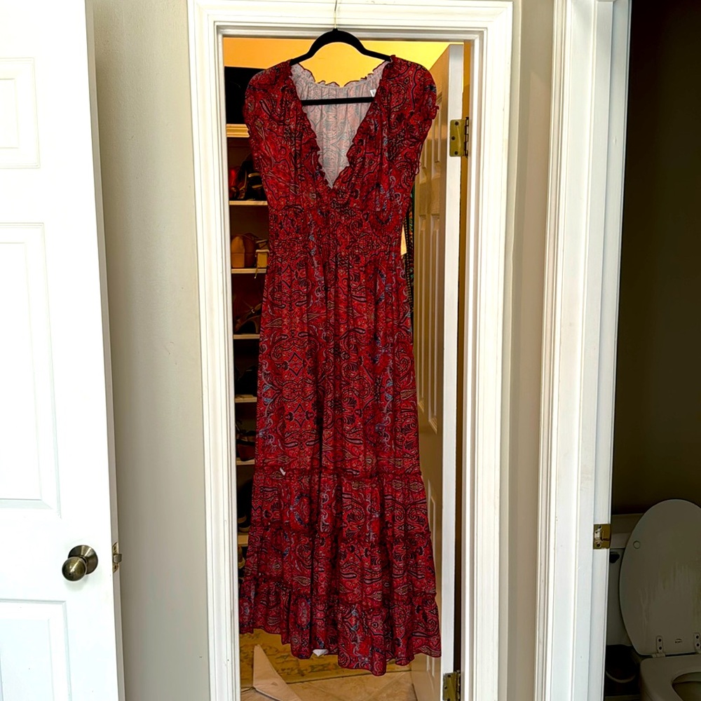 Boho-style red paisley pattern dress